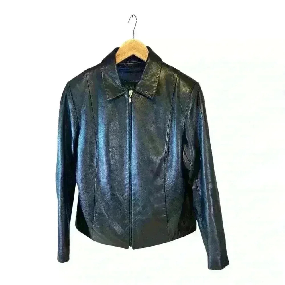 Wilsons Leather Pelle Studio Jacket Women Size Medium Full Zip Black Solid - Picture 10 of 16